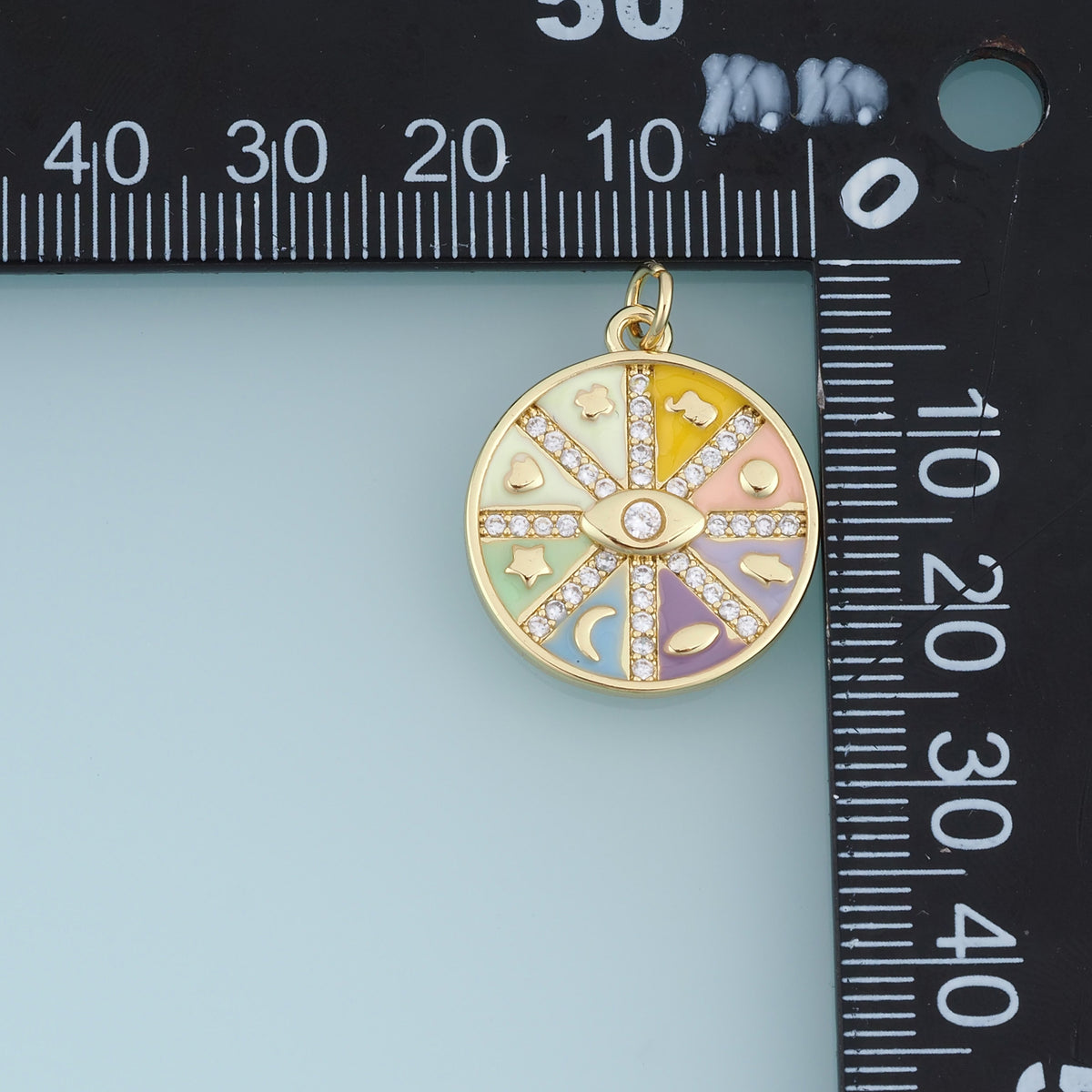 18K Gold Filled Enamel Evil Eye Coin Charm, Multi-Symbol Round Medallion Pendant with CZ for DIY Bracelet & Necklace Jewelry Making Supply