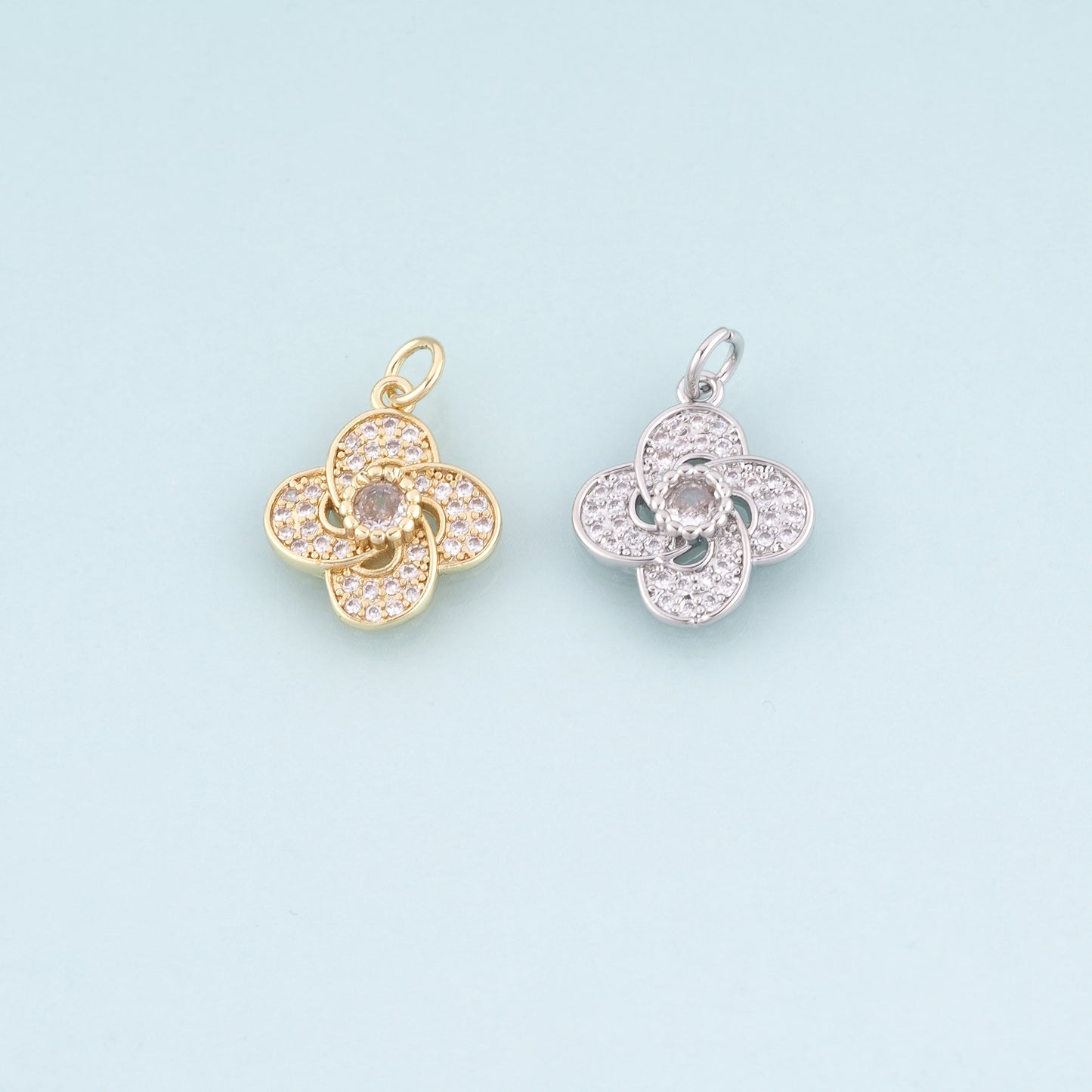 18K Gold Filled CZ Flower Pendant,Flower Charm Bracelet Necklace for DIY Jewelry Making Supply