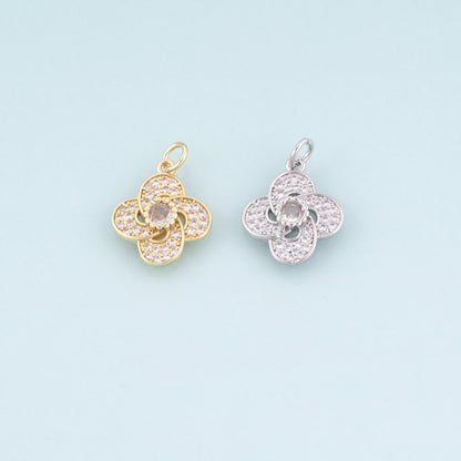 18K Gold Filled CZ Flower Pendant,Flower Charm Bracelet Necklace for DIY Jewelry Making Supply