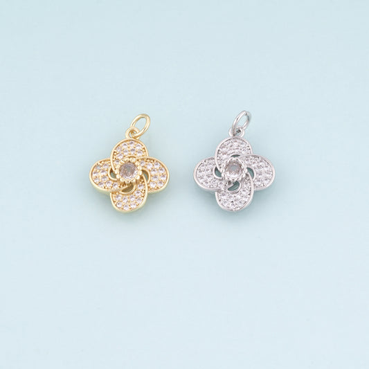 18K Gold Filled CZ Flower Pendant,Flower Charm Bracelet Necklace for DIY Jewelry Making Supply