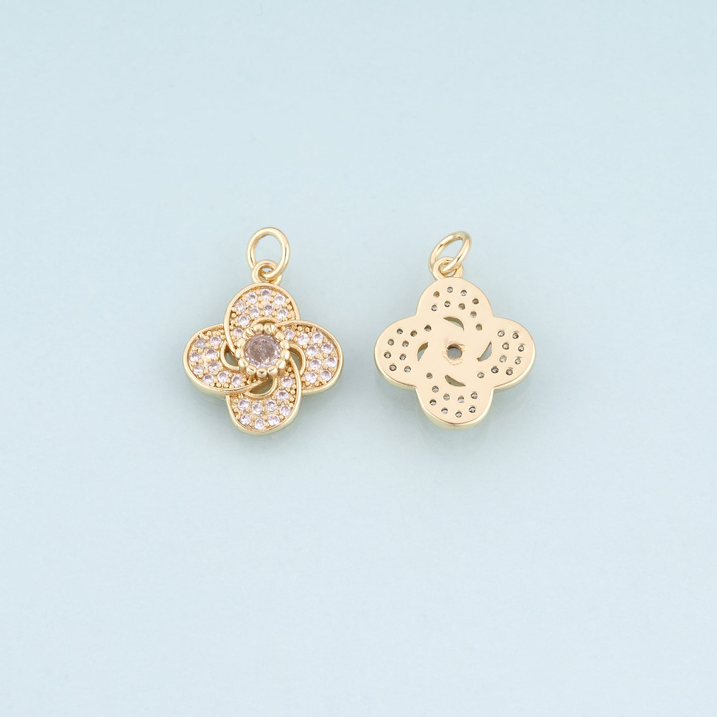 18K Gold Filled CZ Flower Pendant,Flower Charm Bracelet Necklace for DIY Jewelry Making Supply