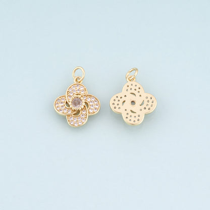 18K Gold Filled CZ Flower Pendant,Flower Charm Bracelet Necklace for DIY Jewelry Making Supply
