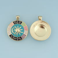18K Gold & Silver Filled Zodiac Wheel Charm, Enamel Astrology Sun Moon Round Pendant for DIY Bracelet Necklace Making