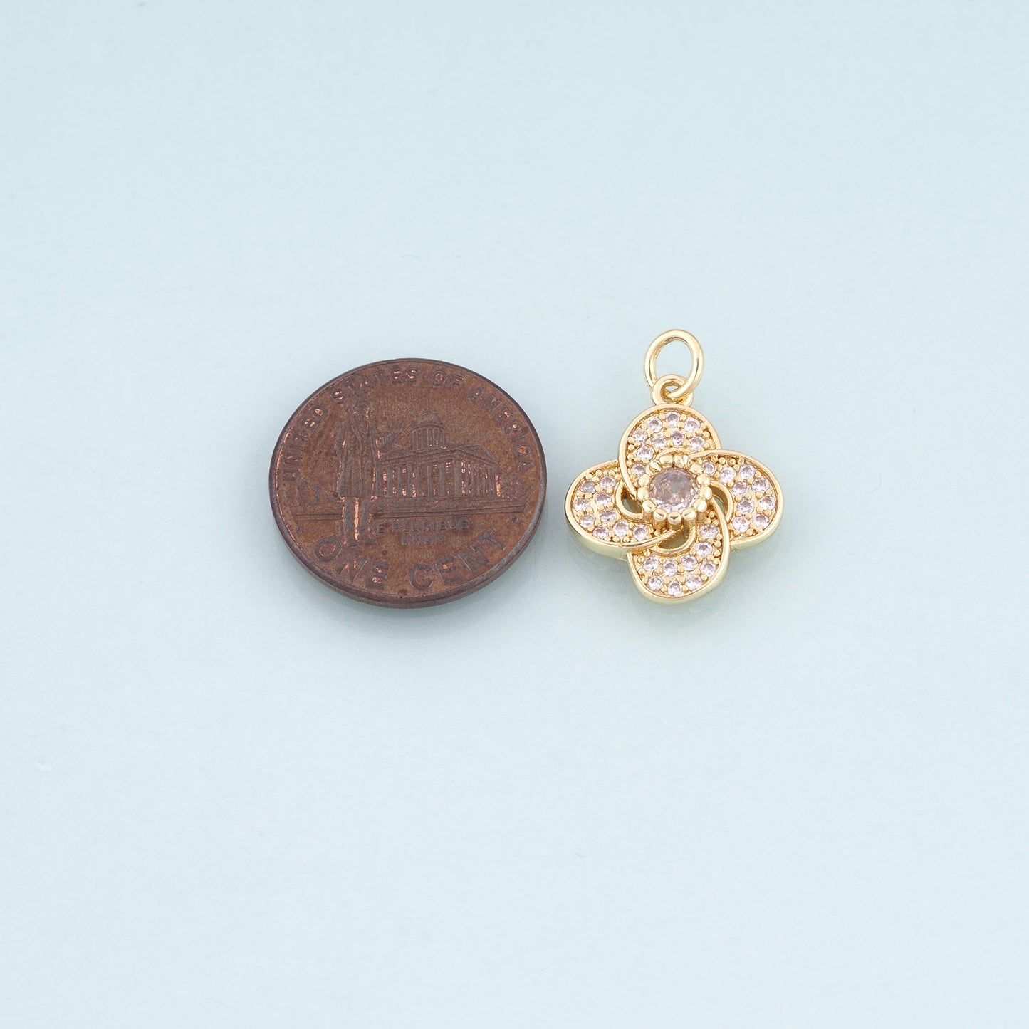 18K Gold Filled CZ Flower Pendant,Flower Charm Bracelet Necklace for DIY Jewelry Making Supply