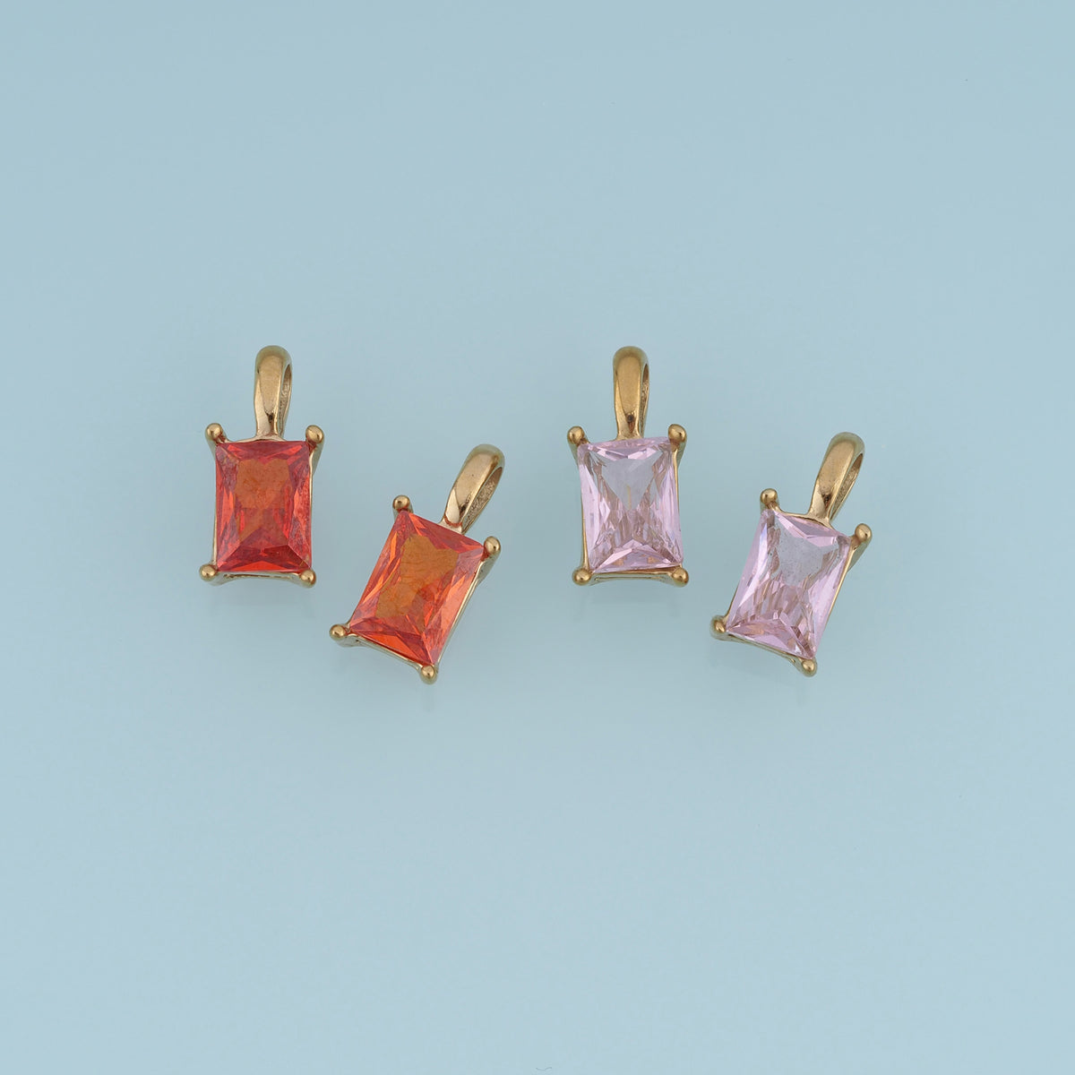 Rectangular Crystal Pendant,14K Gold Orange Pink Faceted Gemstone Charm DIY Charm for Necklace Bracelet Making