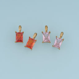 Rectangular Crystal Pendant,14K Gold Orange Pink Faceted Gemstone Charm DIY Charm for Necklace Bracelet Making