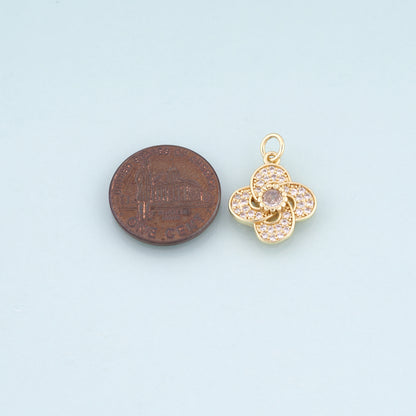 18K Gold Filled CZ Flower Pendant,Flower Charm Bracelet Necklace for DIY Jewelry Making Supply