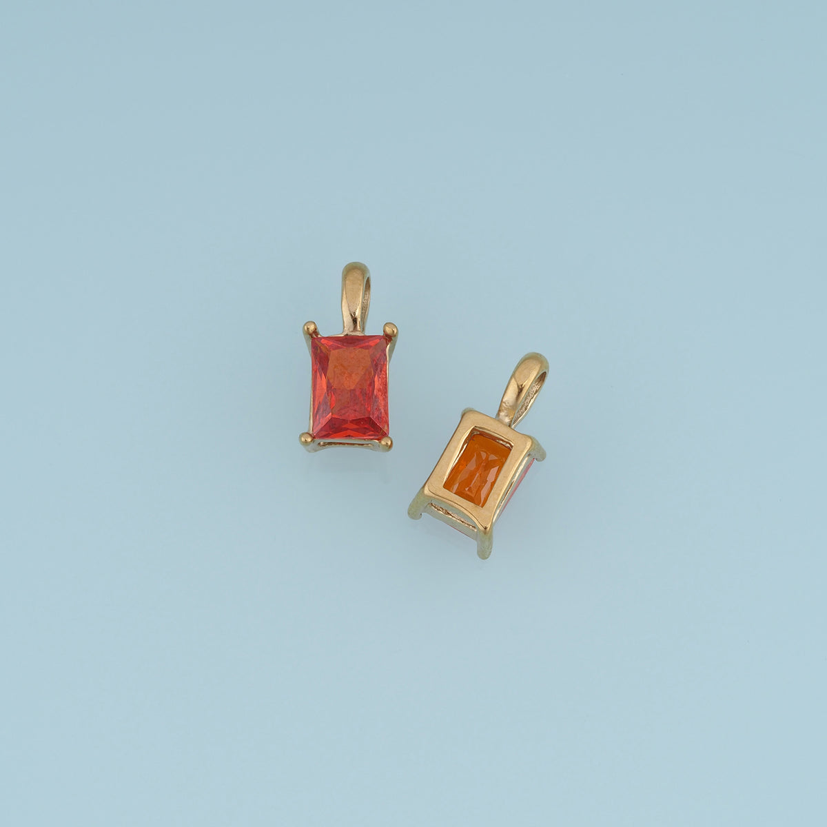 Rectangular Crystal Pendant,14K Gold Orange Pink Faceted Gemstone Charm DIY Charm for Necklace Bracelet Making