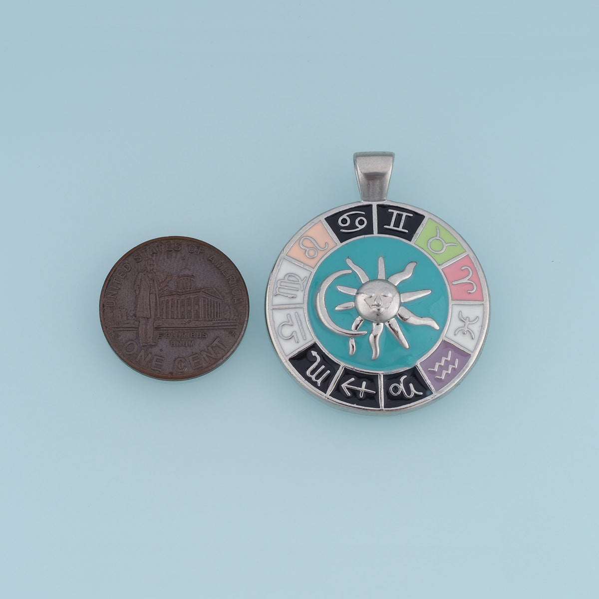 18K Gold & Silver Filled Zodiac Wheel Charm, Enamel Astrology Sun Moon Round Pendant for DIY Bracelet Necklace Making