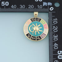 18K Gold & Silver Filled Zodiac Wheel Charm, Enamel Astrology Sun Moon Round Pendant for DIY Bracelet Necklace Making