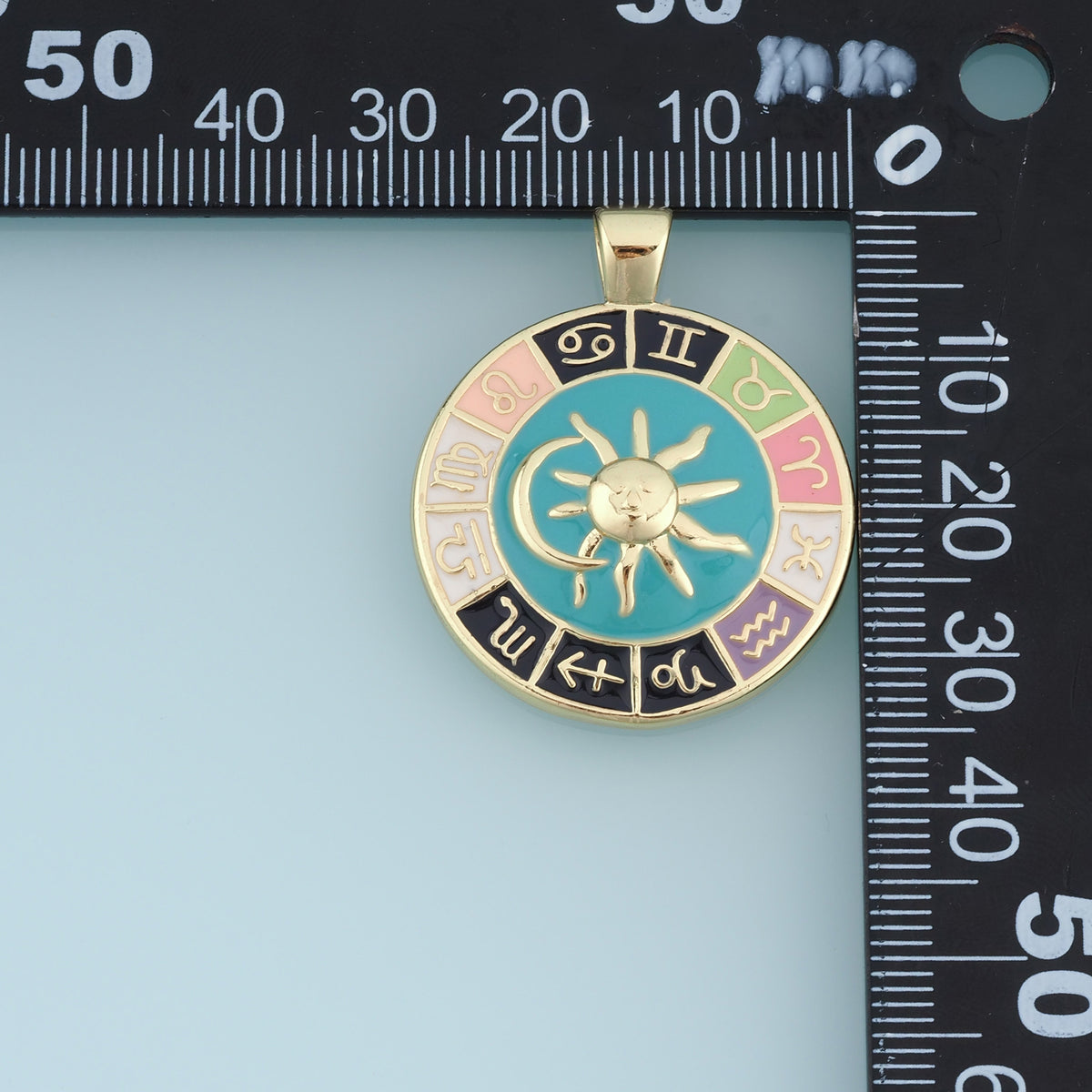 18K Gold & Silver Filled Zodiac Wheel Charm, Enamel Astrology Sun Moon Round Pendant for DIY Bracelet Necklace Making