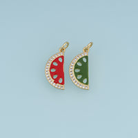 18K Gold Filled Enamel Watermelon Slice Charm, CZ Paved Fruit Pendant for DIY Bracelet & Necklace Jewelry Making