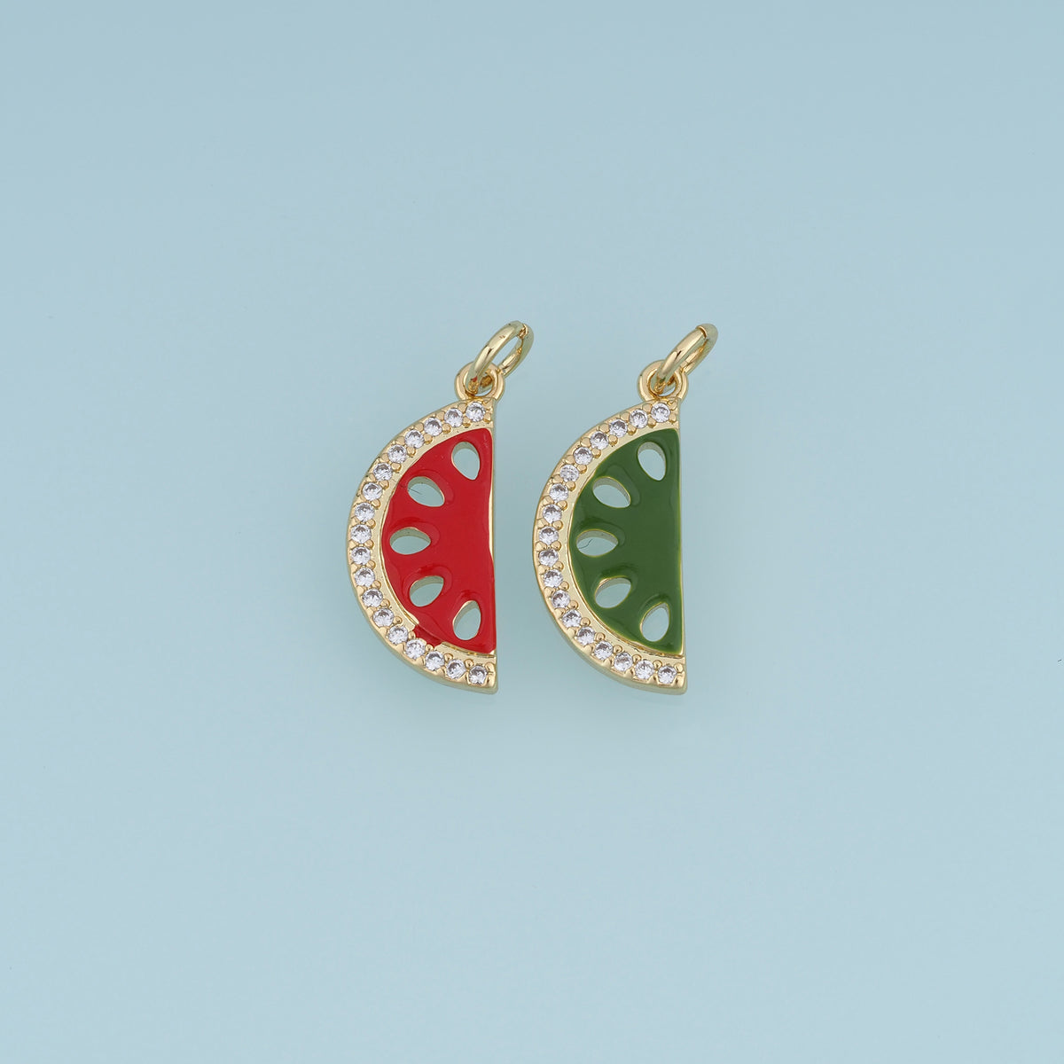 18K Gold Filled Enamel Watermelon Slice Charm, CZ Paved Fruit Pendant for DIY Bracelet & Necklace Jewelry Making
