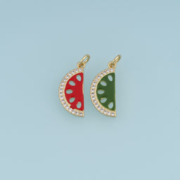 18K Gold Filled Enamel Watermelon Slice Charm, CZ Paved Fruit Pendant for DIY Bracelet & Necklace Jewelry Making