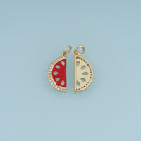18K Gold Filled Enamel Watermelon Slice Charm, CZ Paved Fruit Pendant for DIY Bracelet & Necklace Jewelry Making