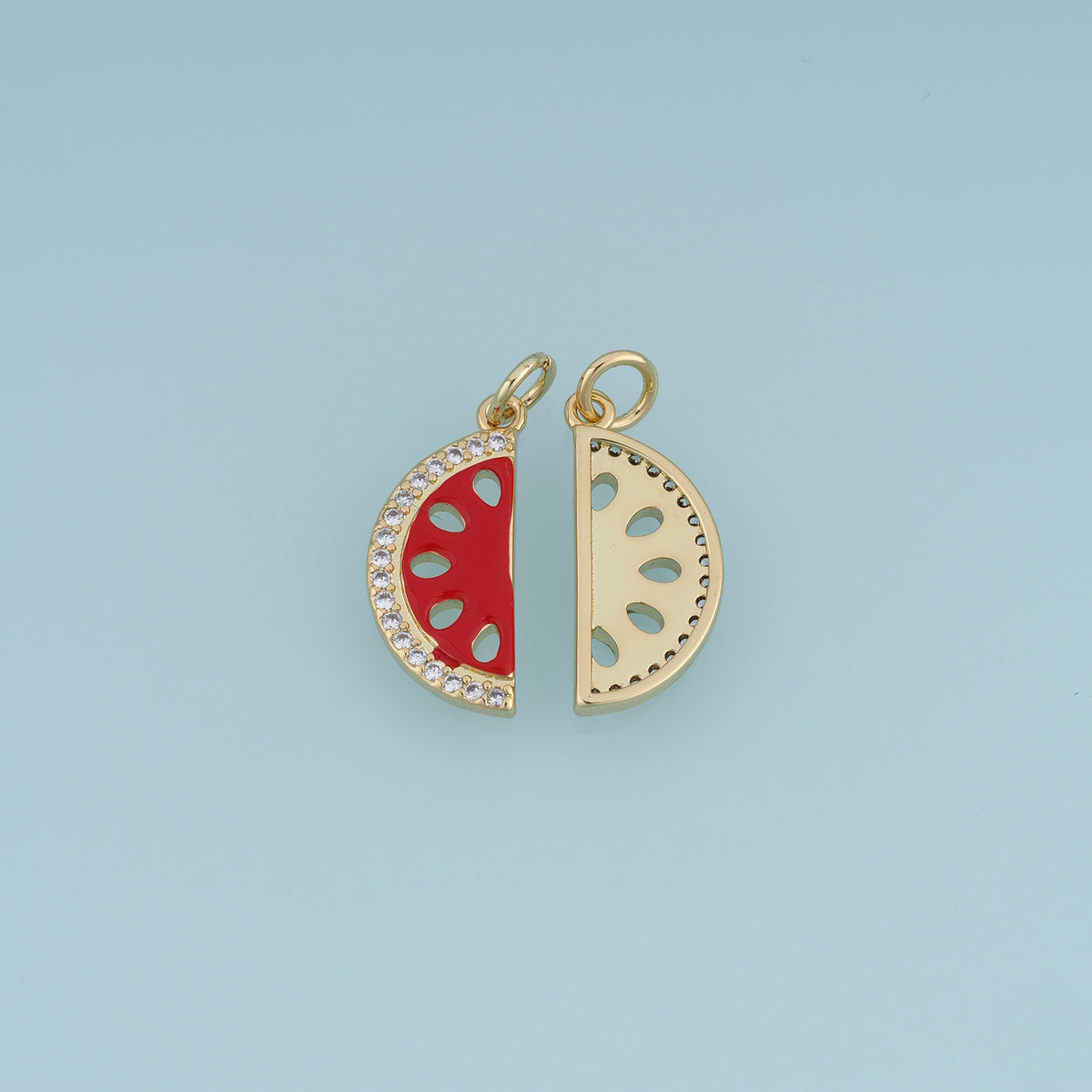 18K Gold Filled Enamel Watermelon Slice Charm, CZ Paved Fruit Pendant for DIY Bracelet & Necklace Jewelry Making