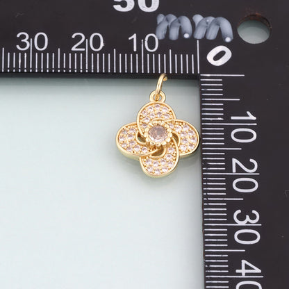 18K Gold Filled CZ Flower Pendant,Flower Charm Bracelet Necklace for DIY Jewelry Making Supply