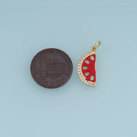18K Gold Filled Enamel Watermelon Slice Charm, CZ Paved Fruit Pendant for DIY Bracelet & Necklace Jewelry Making