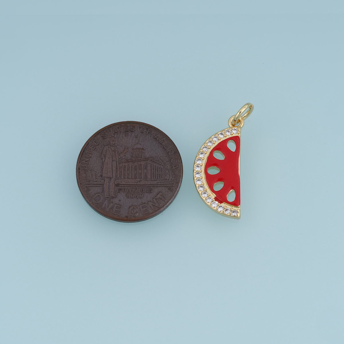 18K Gold Filled Enamel Watermelon Slice Charm, CZ Paved Fruit Pendant for DIY Bracelet & Necklace Jewelry Making
