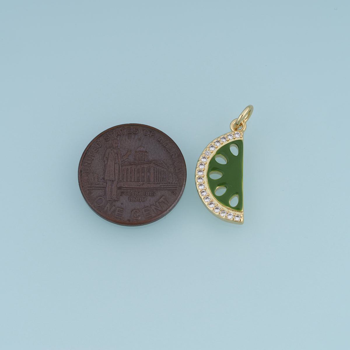 18K Gold Filled Enamel Watermelon Slice Charm, CZ Paved Fruit Pendant for DIY Bracelet & Necklace Jewelry Making