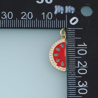 18K Gold Filled Enamel Watermelon Slice Charm, CZ Paved Fruit Pendant for DIY Bracelet & Necklace Jewelry Making