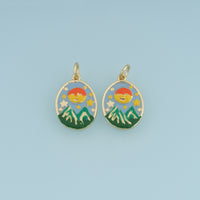 18K Gold Filled Enamel Mountain Sun Charm, Landscape Oval Pendant for DIY Bracelet & Necklace Jewelry Making