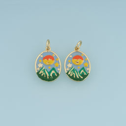 18K Gold Filled Enamel Mountain Sun Charm, Landscape Oval Pendant for DIY Bracelet & Necklace Jewelry Making
