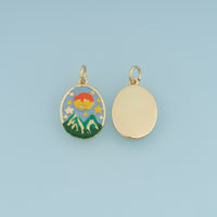 18K Gold Filled Enamel Mountain Sun Charm, Landscape Oval Pendant for DIY Bracelet & Necklace Jewelry Making