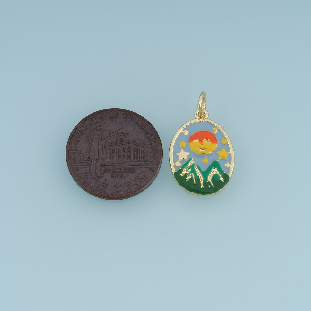 18K Gold Filled Enamel Mountain Sun Charm, Landscape Oval Pendant for DIY Bracelet & Necklace Jewelry Making