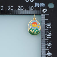 18K Gold Filled Enamel Mountain Sun Charm, Landscape Oval Pendant for DIY Bracelet & Necklace Jewelry Making