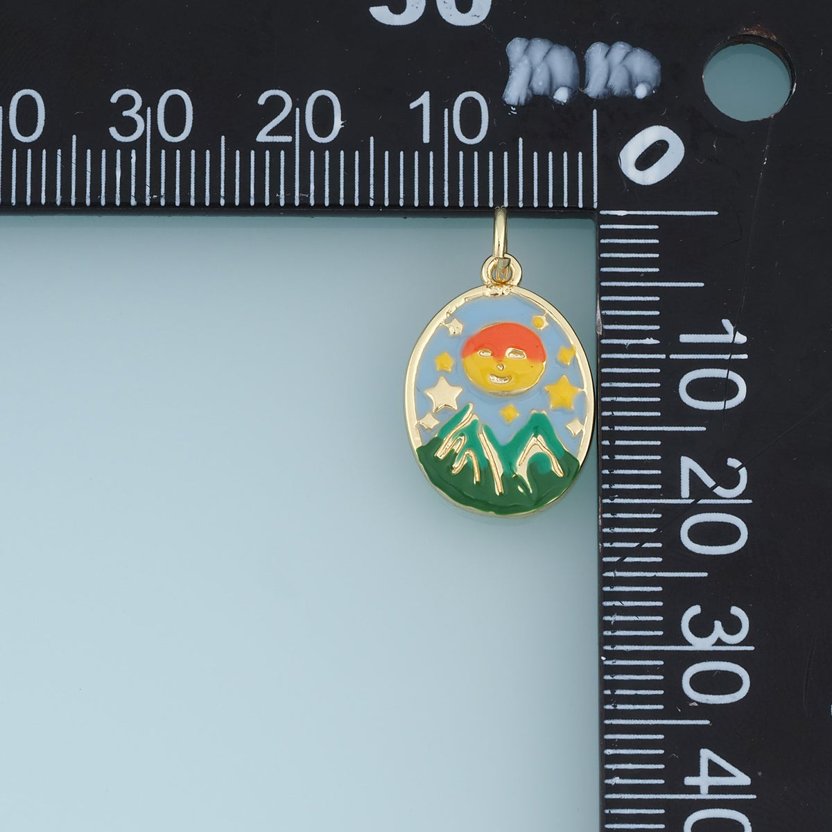 18K Gold Filled Enamel Mountain Sun Charm, Landscape Oval Pendant for DIY Bracelet & Necklace Jewelry Making