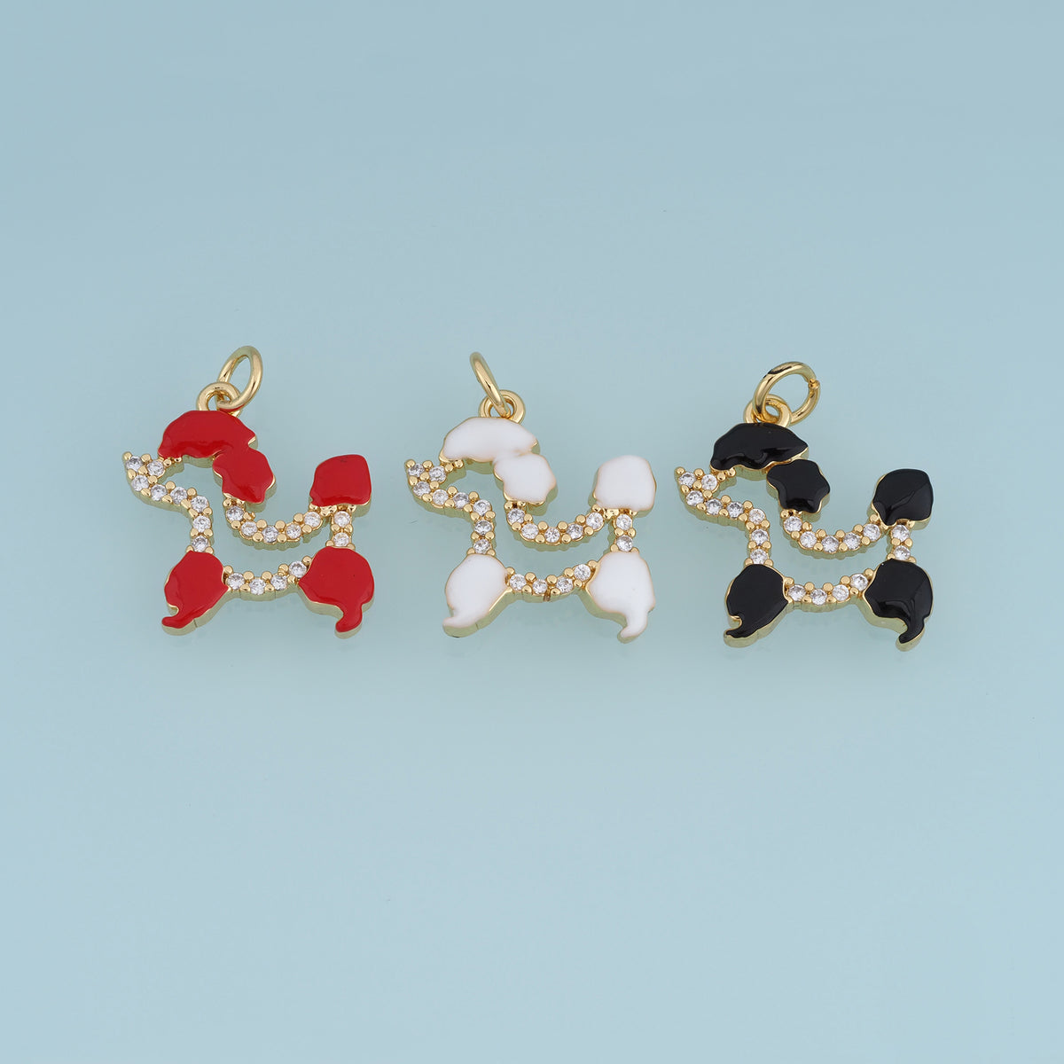 18K Gold Filled Enamel Dog Charm, CZ Paved Puppy Silhouette Pendant for DIY Bracelet & Necklace Jewelry Making