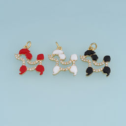 18K Gold Filled Enamel Dog Charm, CZ Paved Puppy Silhouette Pendant for DIY Bracelet & Necklace Jewelry Making