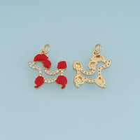 18K Gold Filled Enamel Dog Charm, CZ Paved Puppy Silhouette Pendant for DIY Bracelet & Necklace Jewelry Making