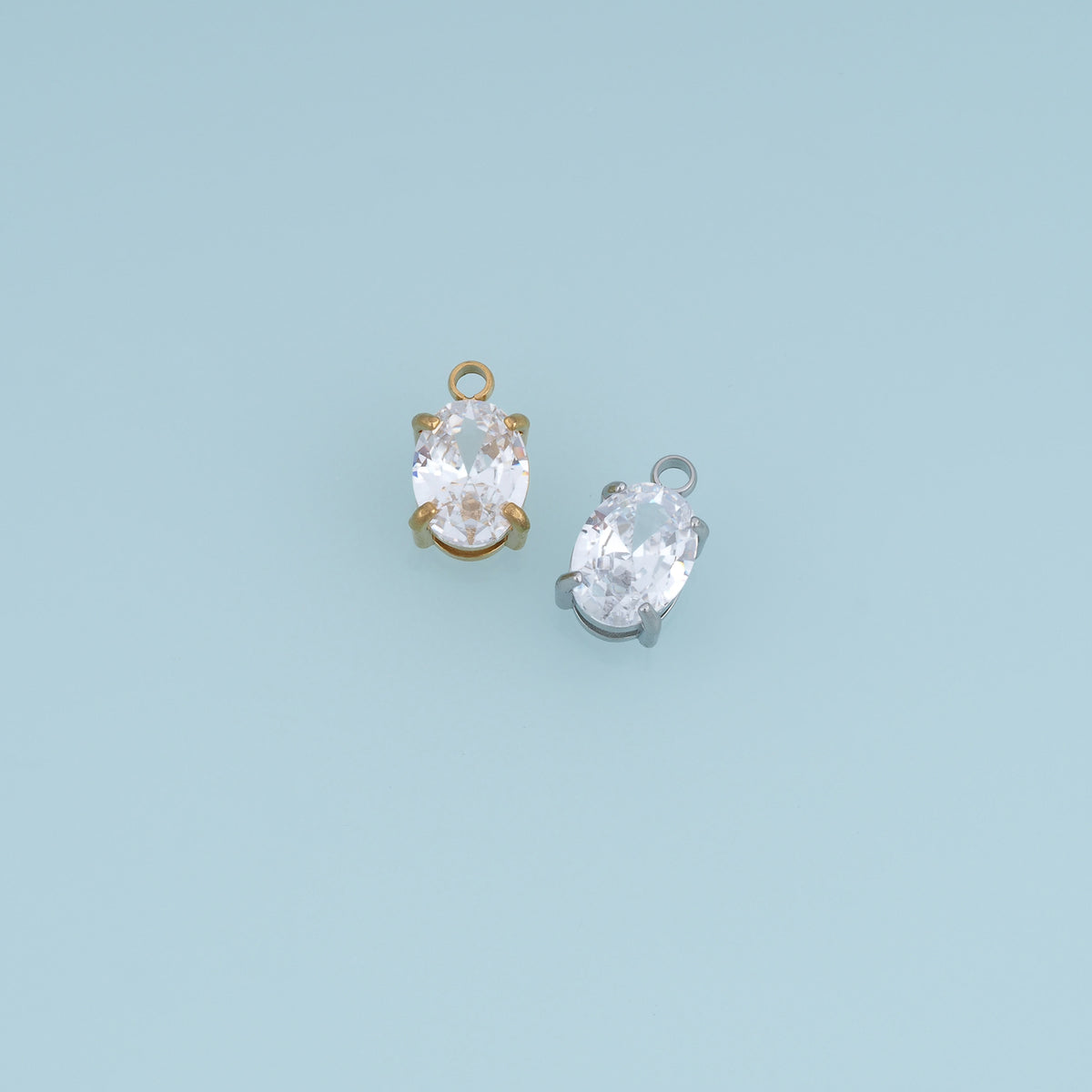 Oval Crystal Pendant,14K Gold Silver Clear Faceted Gemstone Charm DIY Charm for Necklace Bracelet Making