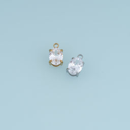Oval Crystal Pendant,14K Gold Silver Clear Faceted Gemstone Charm DIY Charm for Necklace Bracelet Making