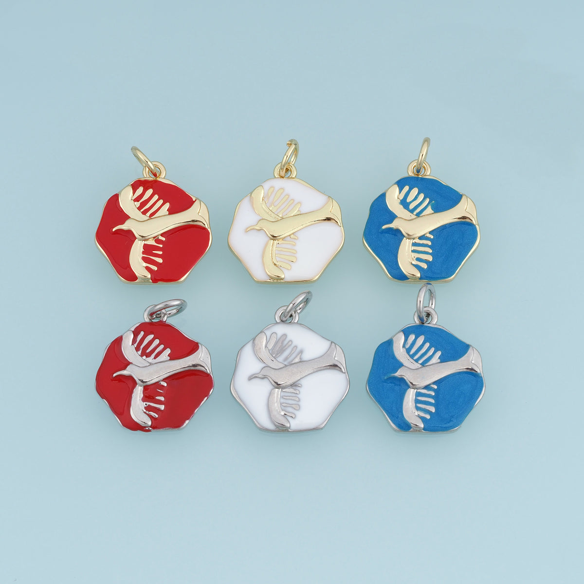 18K Gold & Silver Filled Enamel Bird Charm, Seagull Hexagon Pendant for DIY Bracelet Necklace Jewelry Making