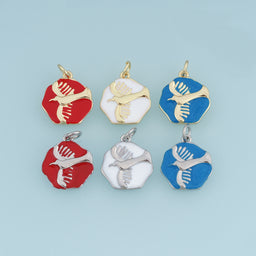 18K Gold & Silver Filled Enamel Bird Charm, Seagull Hexagon Pendant for DIY Bracelet Necklace Jewelry Making