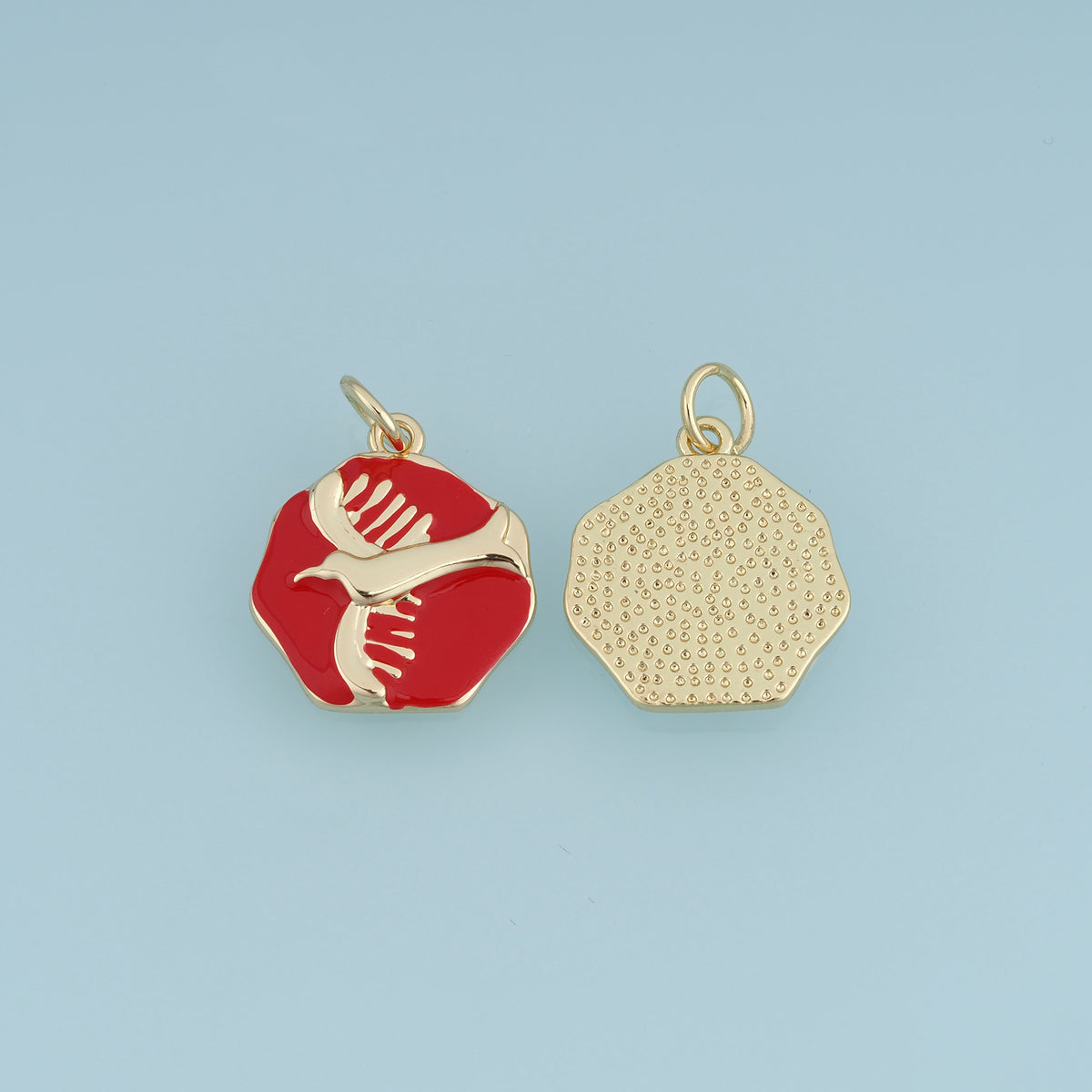 18K Gold & Silver Filled Enamel Bird Charm, Seagull Hexagon Pendant for DIY Bracelet Necklace Jewelry Making