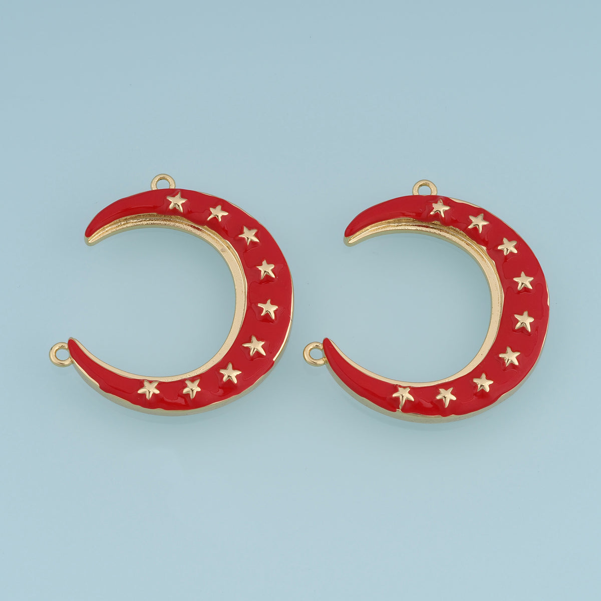 18K Gold Filled Red Enamel Crescent Moon Star Connector Charm, Celestial Pendant for DIY Bracelet & Necklace Making