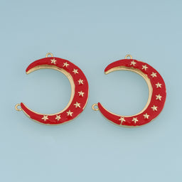 18K Gold Filled Red Enamel Crescent Moon Star Connector Charm, Celestial Pendant for DIY Bracelet & Necklace Making