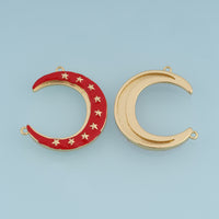 18K Gold Filled Red Enamel Crescent Moon Star Connector Charm, Celestial Pendant for DIY Bracelet & Necklace Making