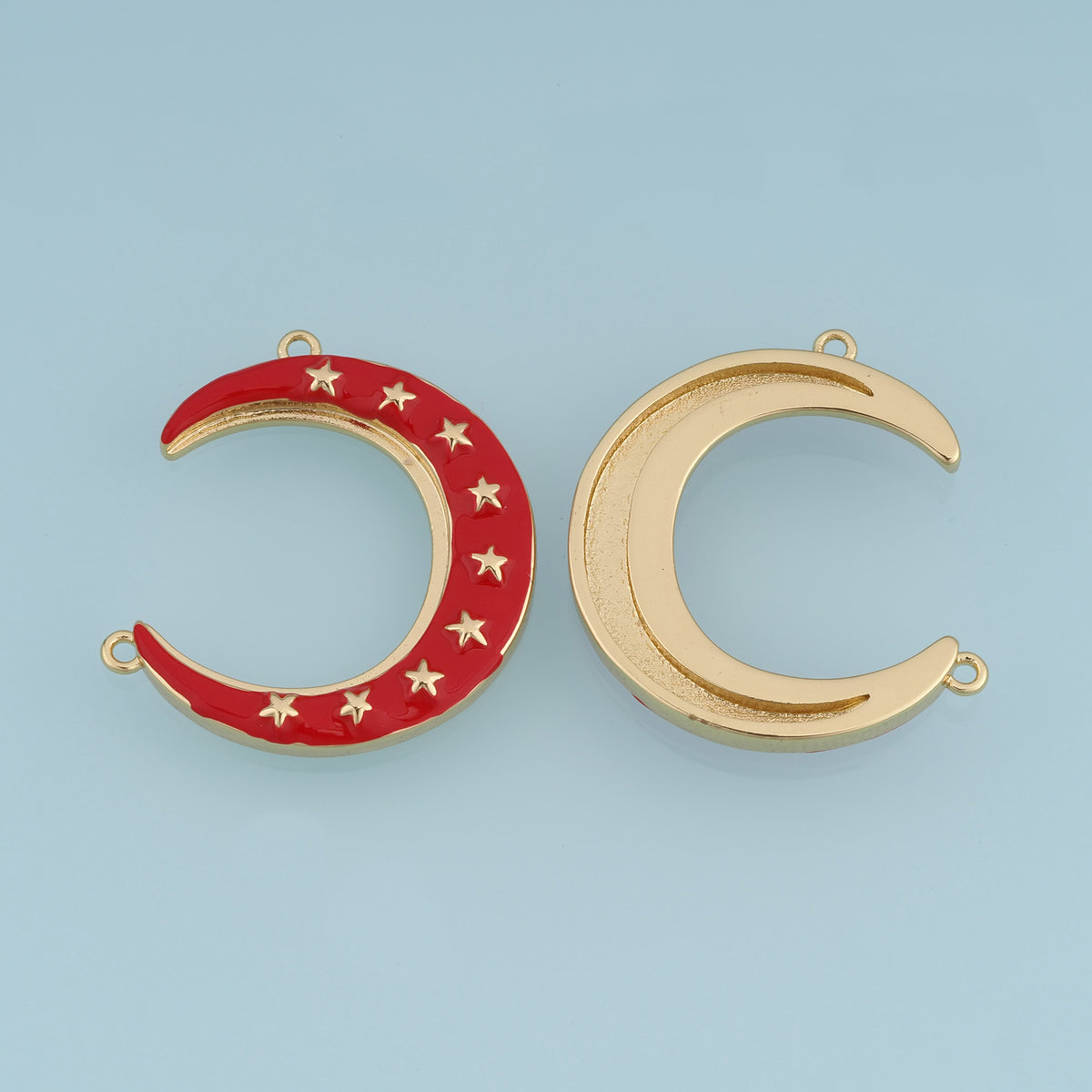 18K Gold Filled Red Enamel Crescent Moon Star Connector Charm, Celestial Pendant for DIY Bracelet & Necklace Making