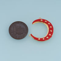 18K Gold Filled Red Enamel Crescent Moon Star Connector Charm, Celestial Pendant for DIY Bracelet & Necklace Making