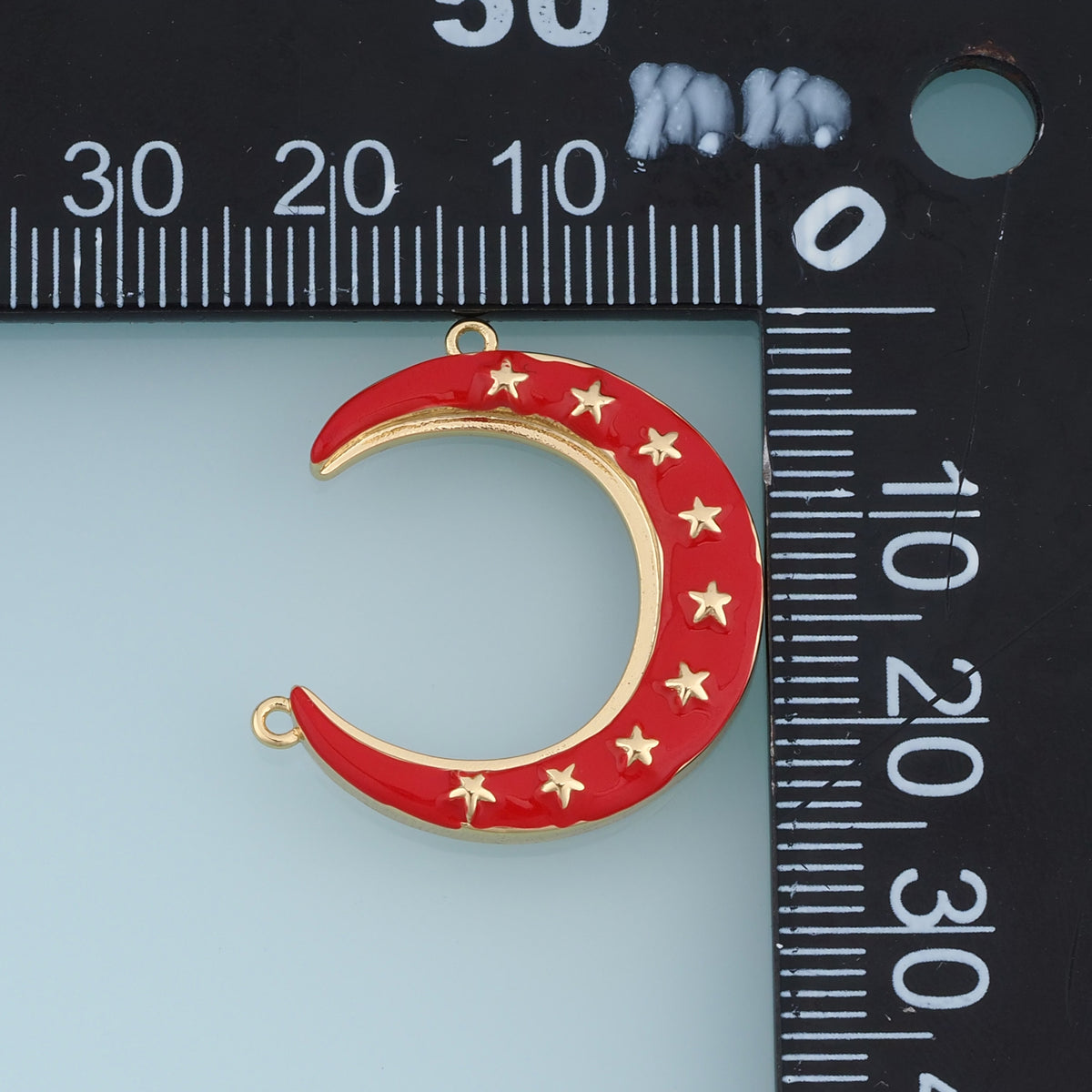 18K Gold Filled Red Enamel Crescent Moon Star Connector Charm, Celestial Pendant for DIY Bracelet & Necklace Making