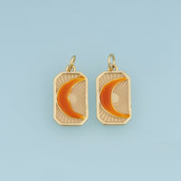 18K Gold Filled Enamel Crescent Moon Tag Charm, Sunburst Rectangular Pendant for DIY Bracelet & Necklace Making