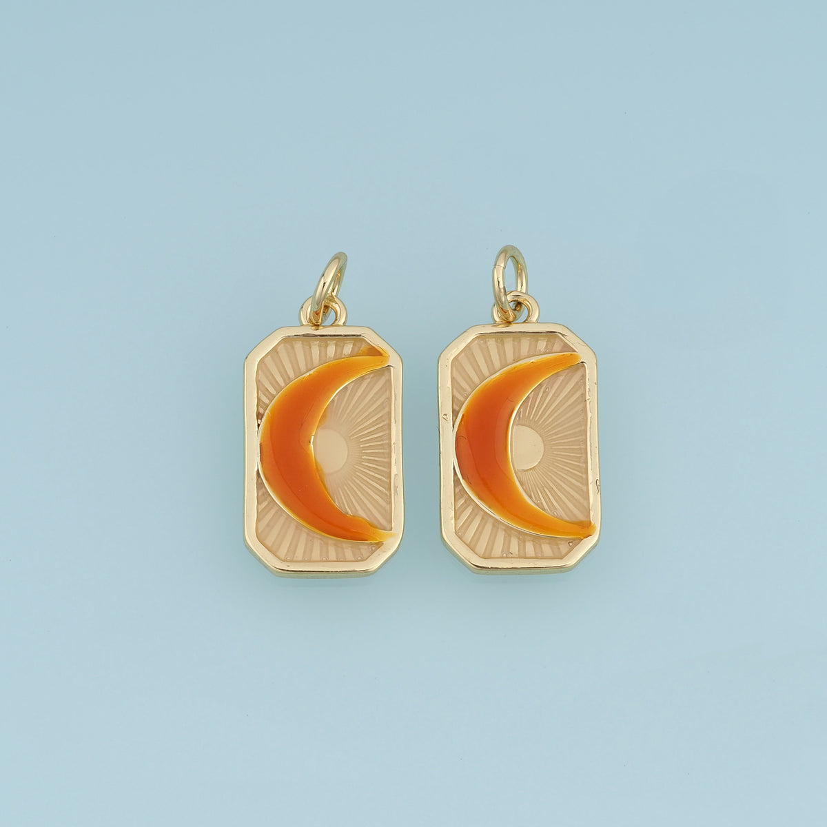 18K Gold Filled Enamel Crescent Moon Tag Charm, Sunburst Rectangular Pendant for DIY Bracelet & Necklace Making