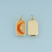 18K Gold Filled Enamel Crescent Moon Tag Charm, Sunburst Rectangular Pendant for DIY Bracelet & Necklace Making