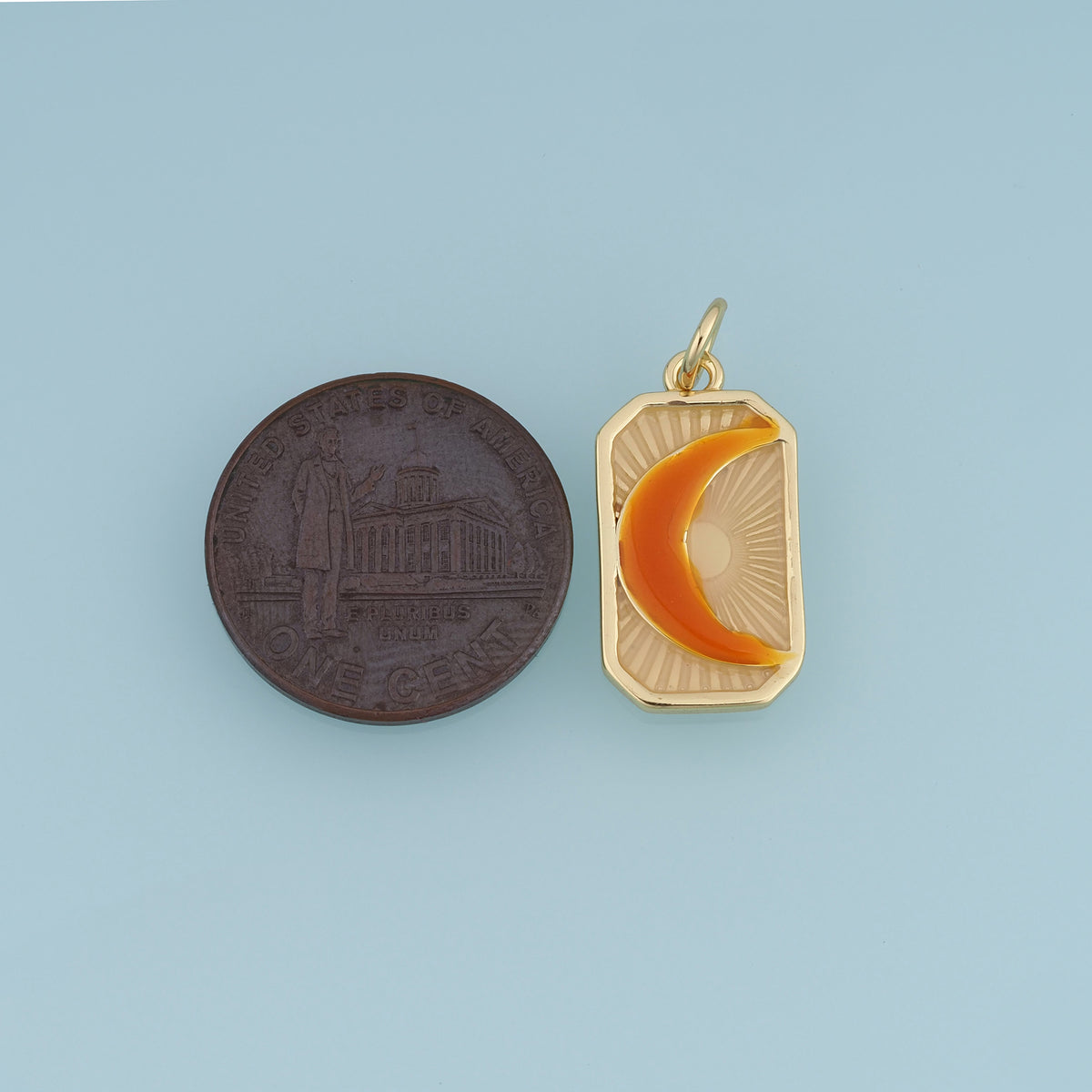 18K Gold Filled Enamel Crescent Moon Tag Charm, Sunburst Rectangular Pendant for DIY Bracelet & Necklace Making