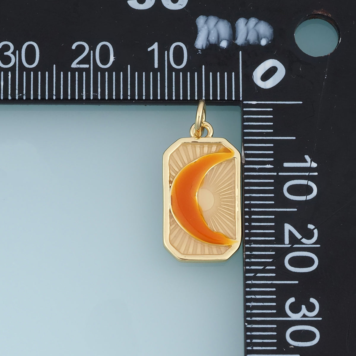 18K Gold Filled Enamel Crescent Moon Tag Charm, Sunburst Rectangular Pendant for DIY Bracelet & Necklace Making